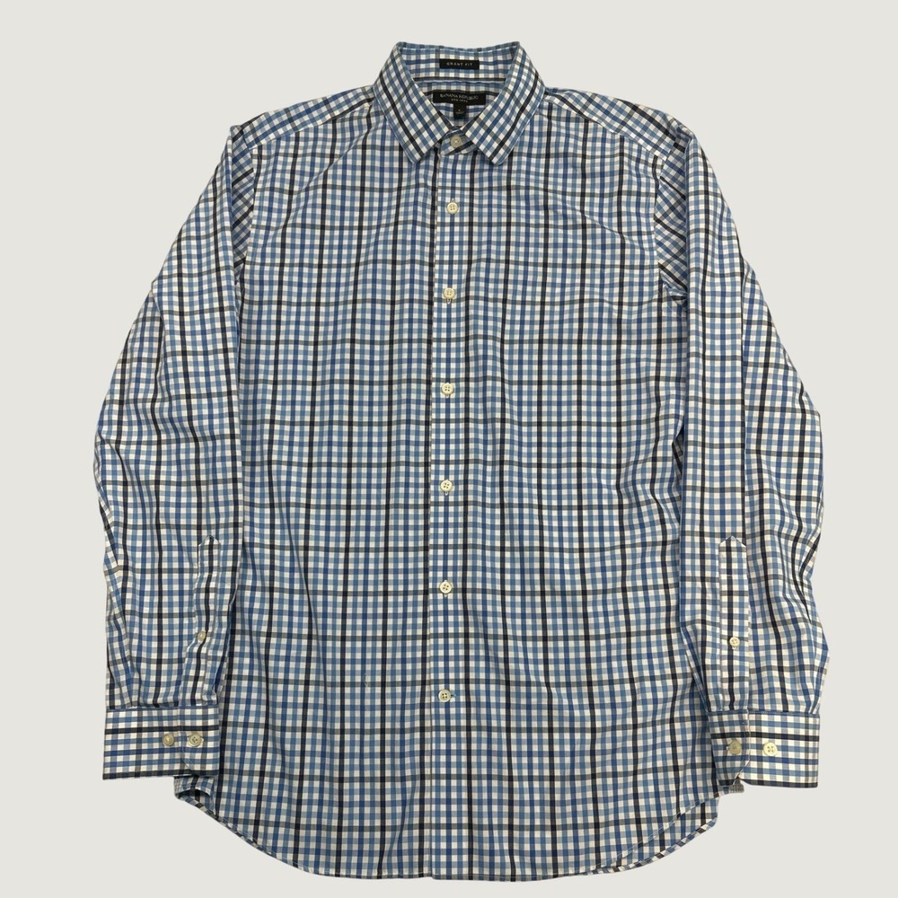 Banana Republic Button Down Shirt Mens L Blue Gingham Grant Fit Non-Iron Cotton